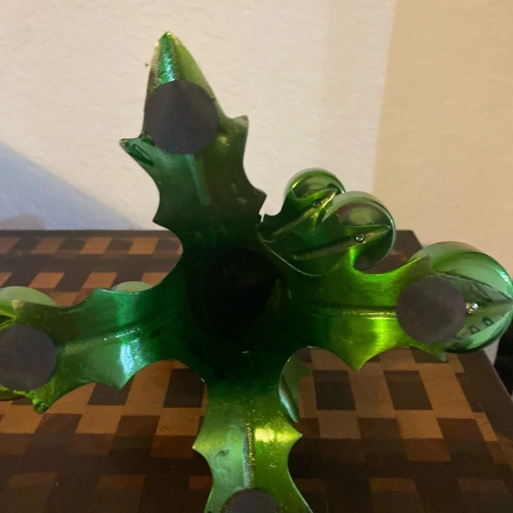Vtg. Rare Pottery Barn 12” Green Heavy Metal Christmas Ball Candle Holder Tree